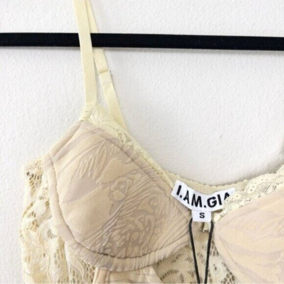 NWT I.AM.GIA Elena Top S Tan Lace Corset Sheer Cropped Burnout - Picture 7 of 9